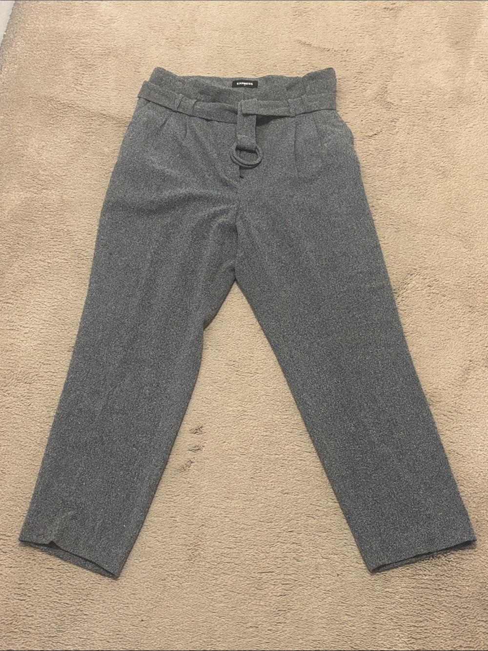 Express Charcoal Paperbag Waist Belted Tapered Pants